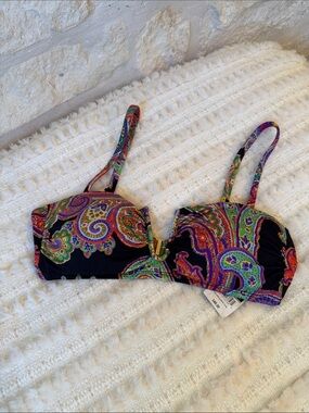 Lauren Ralph Lauren Black Bandeau Bikini Top with Multicolor Paisley